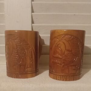 Hawaiian Carved Wooden Mugs